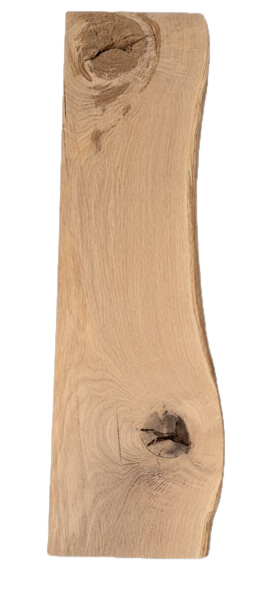 MAHOWA / OBJECT 002 — massief eiken van 100,1 cm met een doorlopende boomstamrand en twee knoesten, waarvan één doorlopend